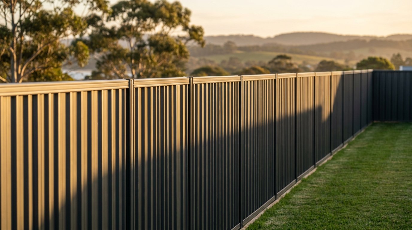 a Colorbond fence catching the last of the afternoon light