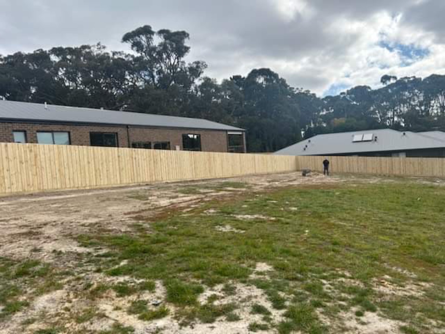 a timber paling fence along a grassed block